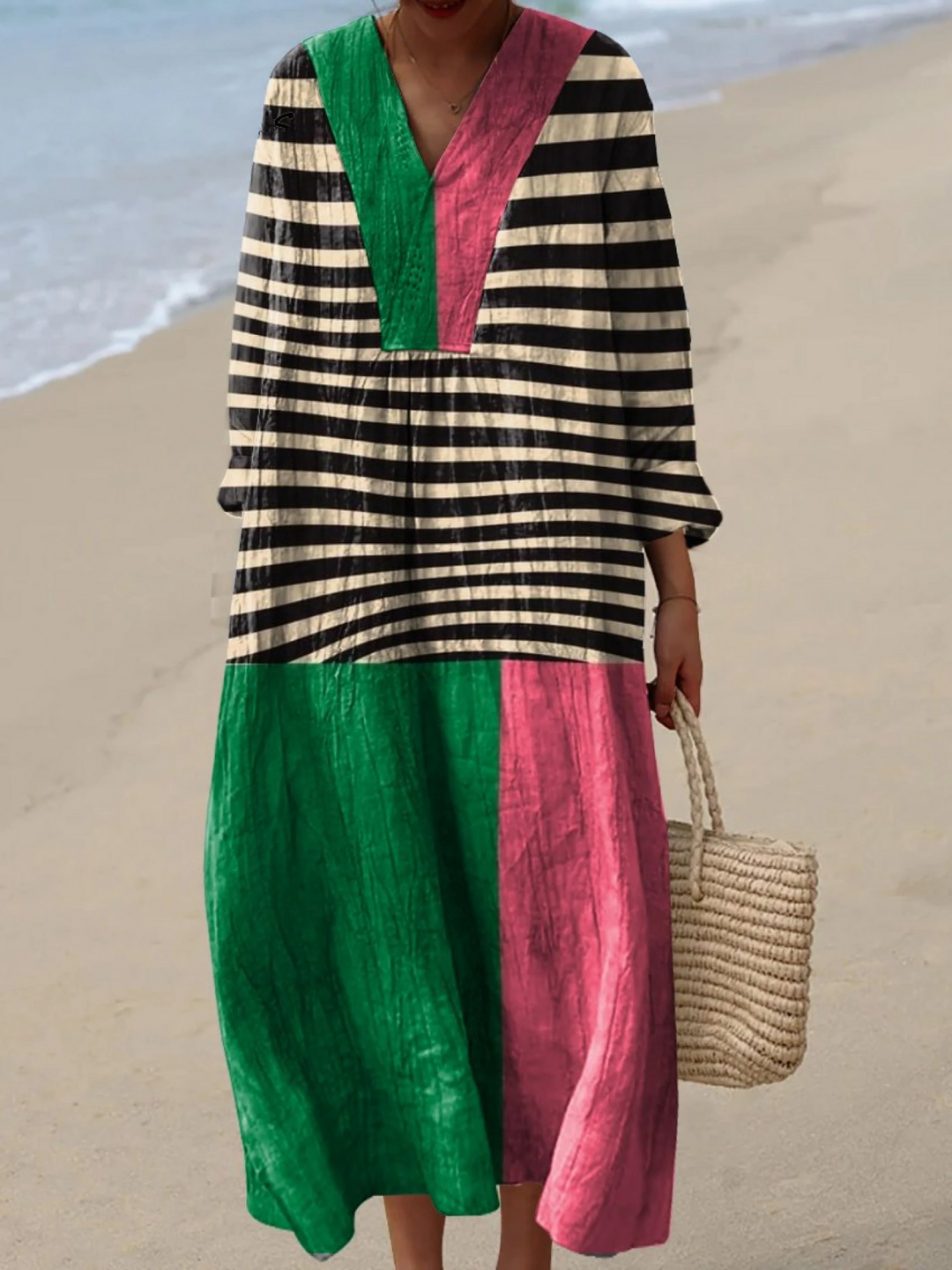 Deysi | Vestido largo con bloques de color y rayas