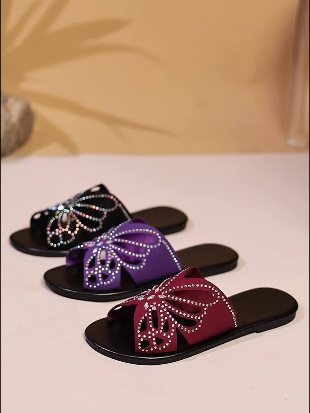 Felicia | Sandalias slide con mariposa y brillos