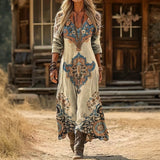 Ramona | Vestido largo manga larga con estampado vintage