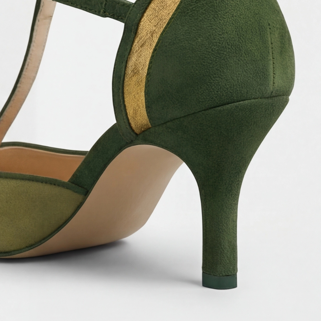 Damaris | Zapatos de taco con pulsera en T de gamuza