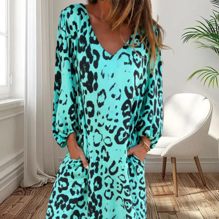 Makarena | Vestido largo escote V estampado leopardo