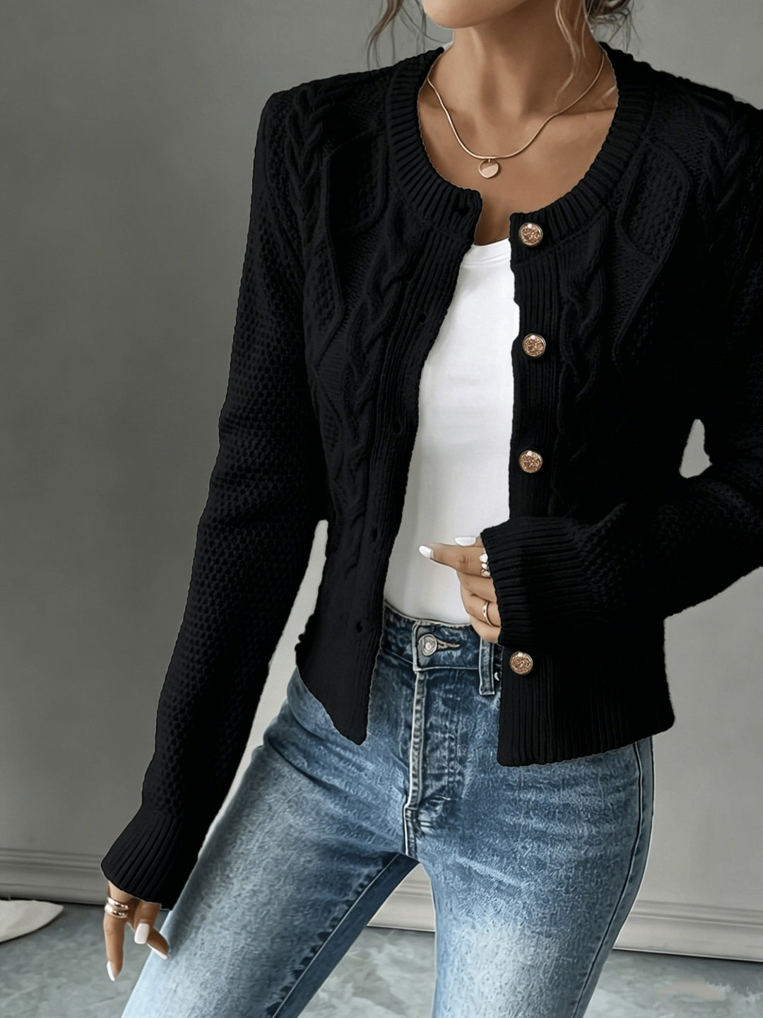 Begoña | Cardigan de punto trenzado con botones