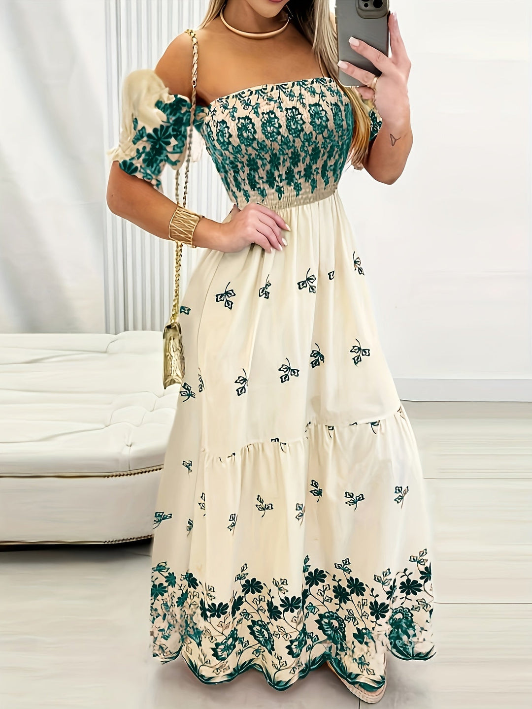 Lucy | Vestido largo floral off the shoulder