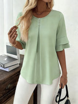 Naomi | Blusa plisada de mangas acampanadas