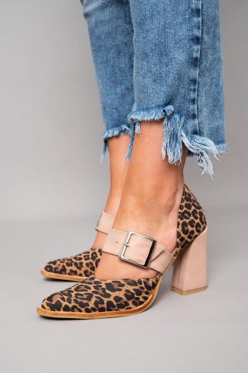 Rosa | Zapatos de taco con estampado de leopardo