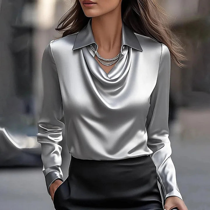 Malvina | Blusa Elegante de Satén con Escote Drapado