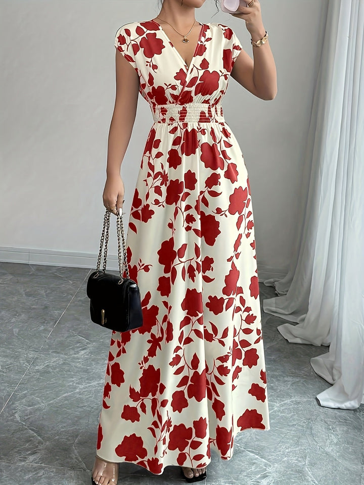 Bianca | Vestido largo floral con cintura fruncida