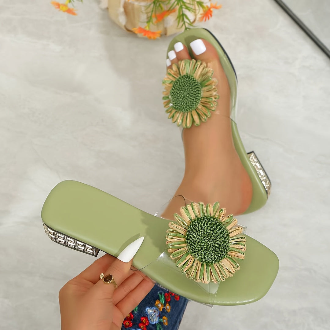 Bruna | Sandalias con flor y taco cuadrado