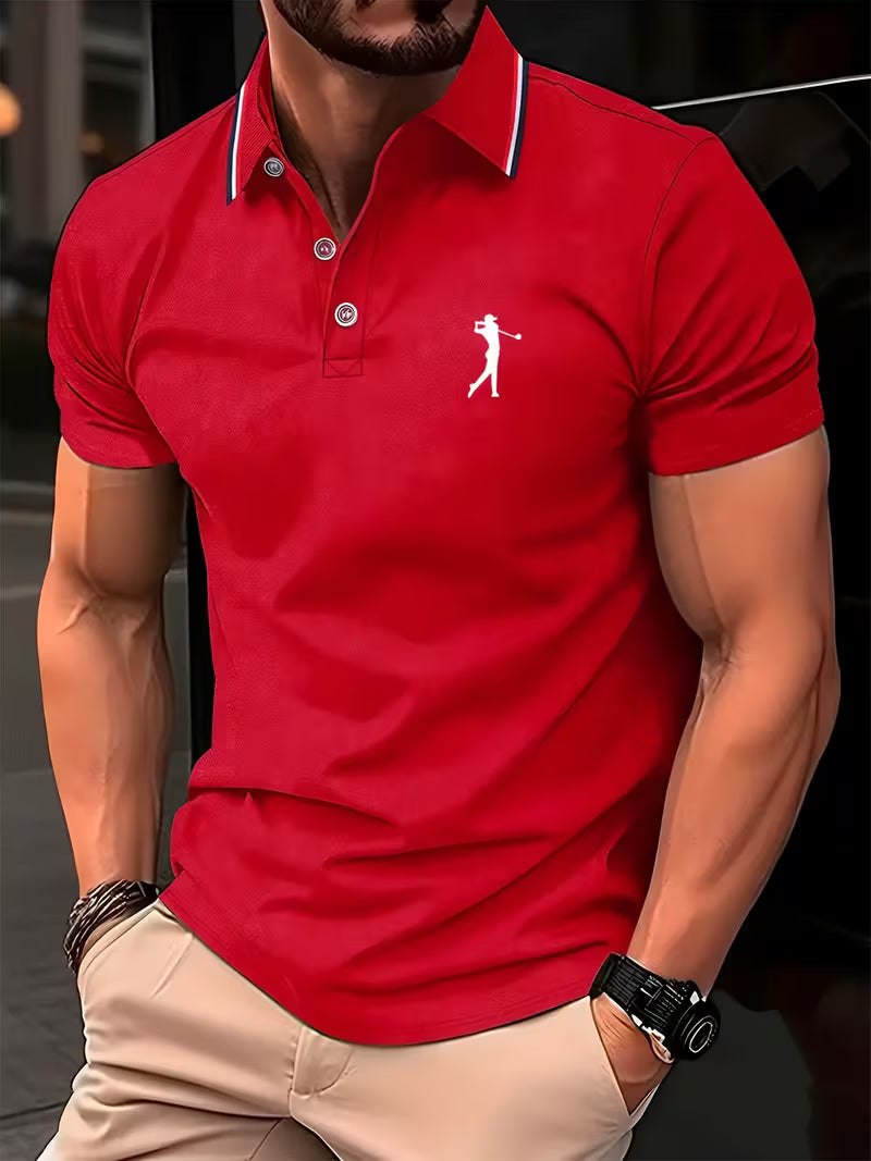 Nicolás | Polera manga corta con cuello camisero y estampado de golf