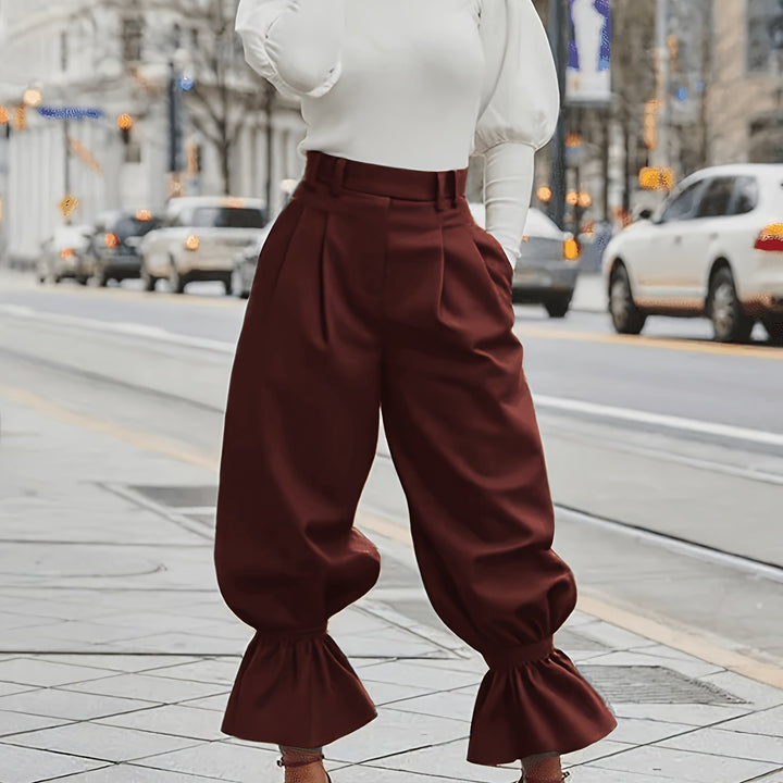 Yanira | Pantalón de pierna ancha con ruedo fruncido