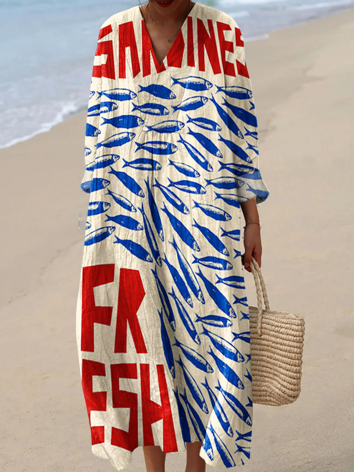 Ana María | Vestido largo con estampado de sardinas