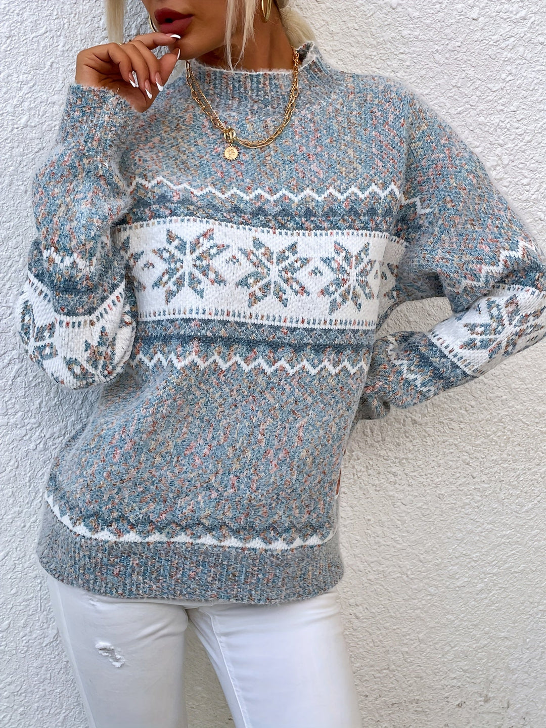 Melania | Sweater cuello alto de copos de nieve