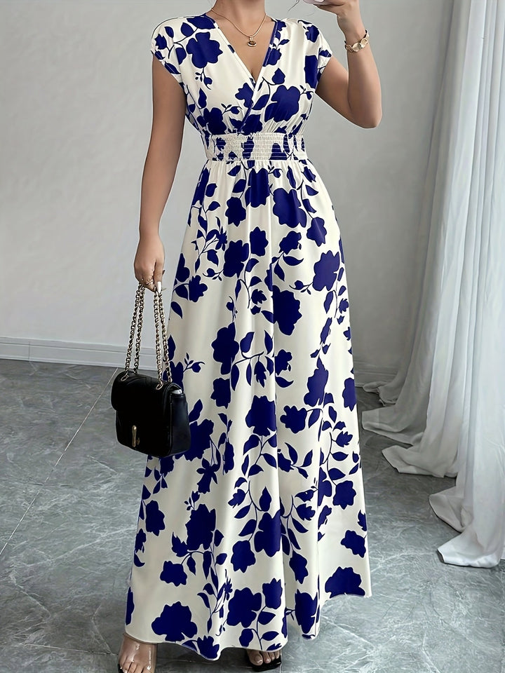 Bianca | Vestido largo floral con cintura fruncida