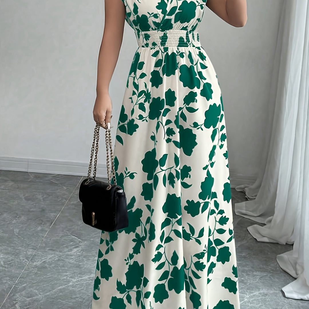 Bianca | Vestido largo floral con cintura fruncida