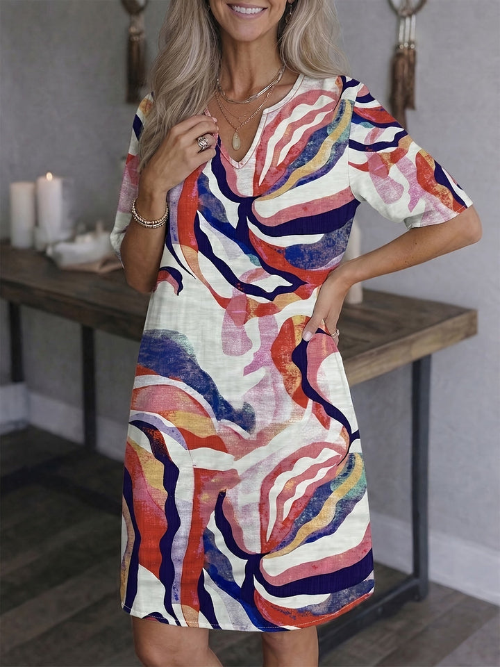 Delia | Vestido recto con estampado artístico
