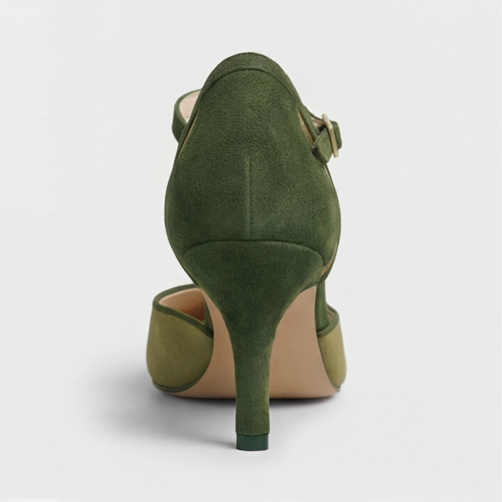 Damaris | Zapatos de taco con pulsera en T de gamuza