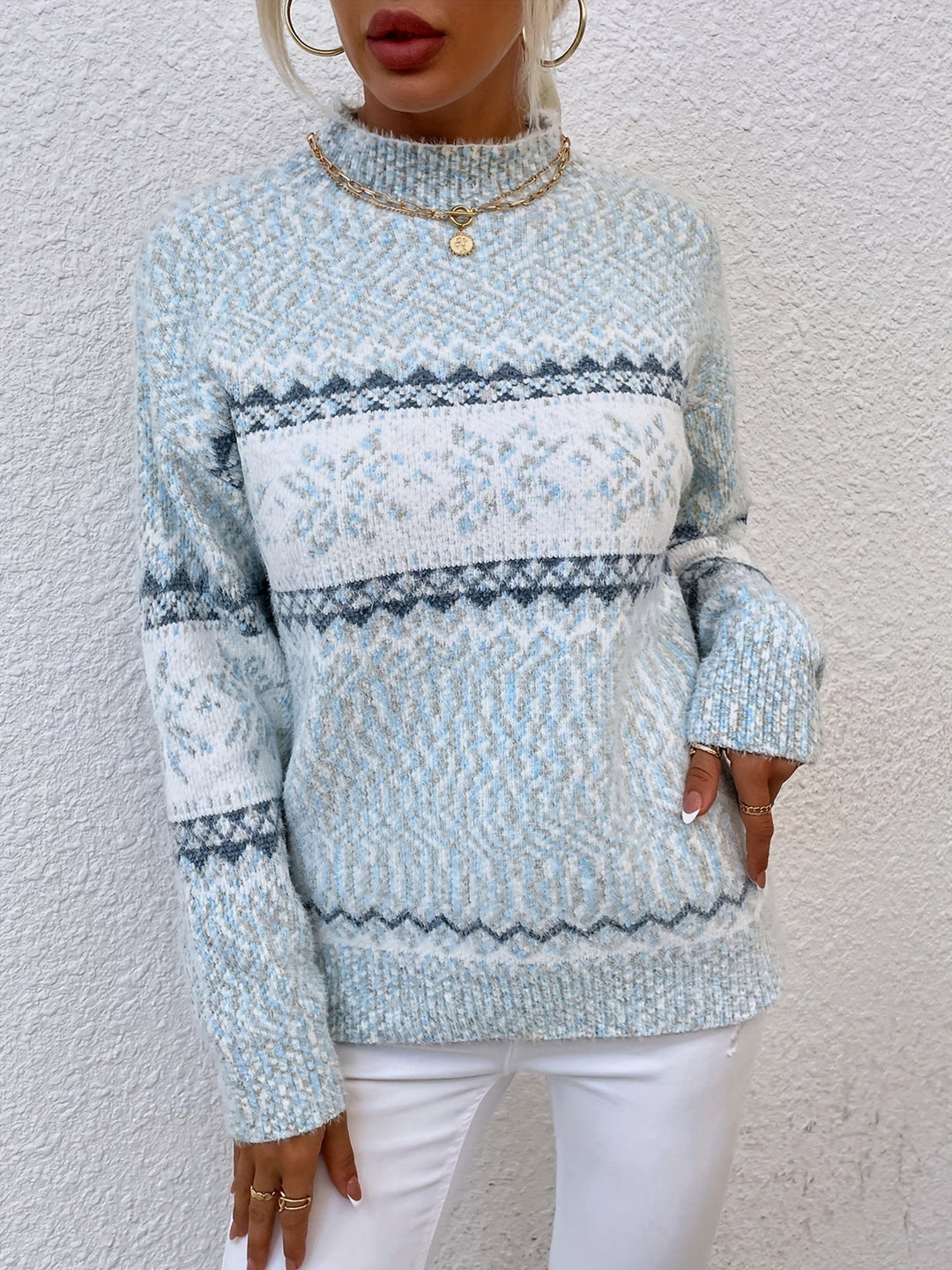 Melania | Sweater cuello alto de copos de nieve