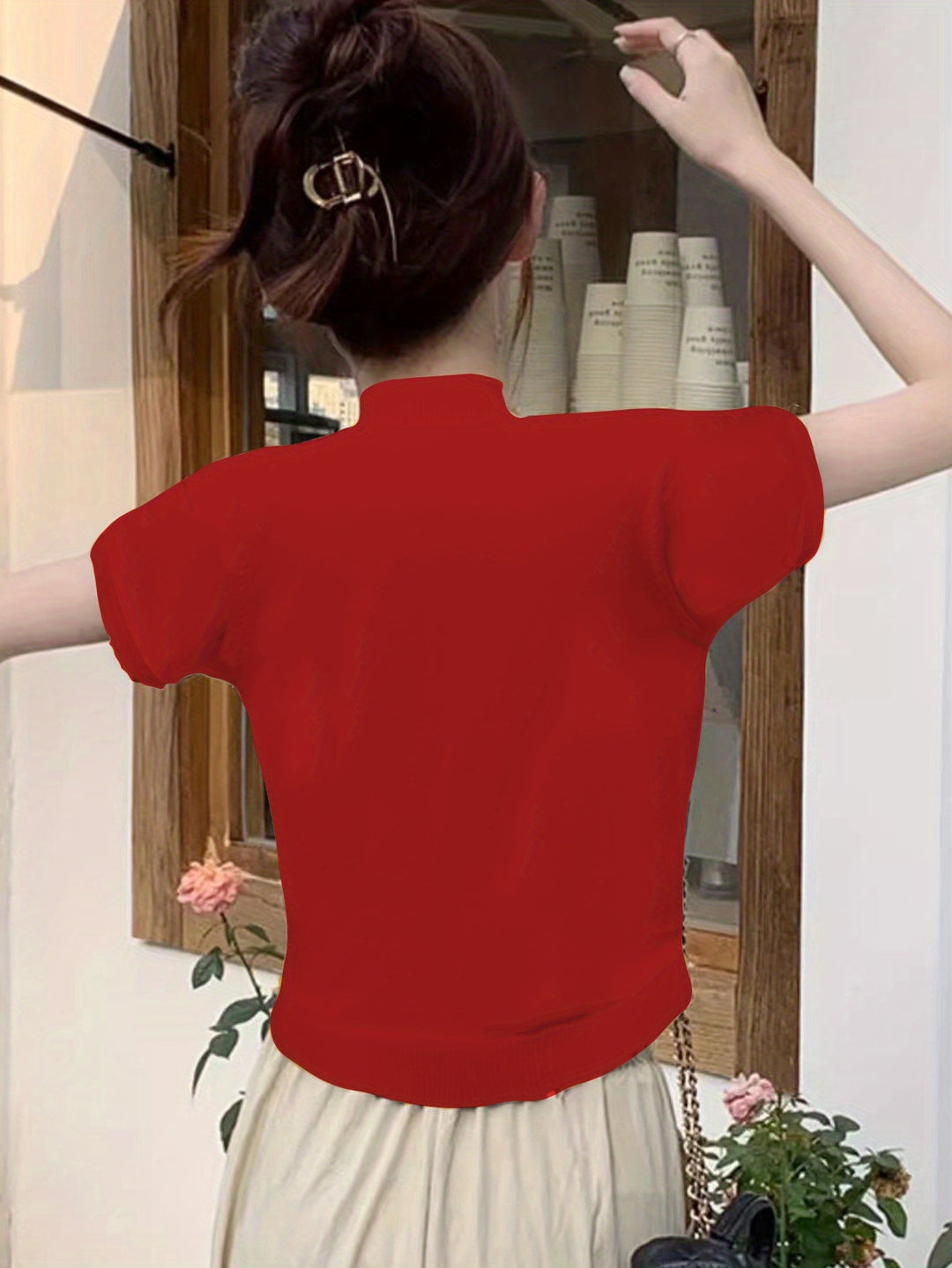 Dafne | Top cuello alto corto de manga corta