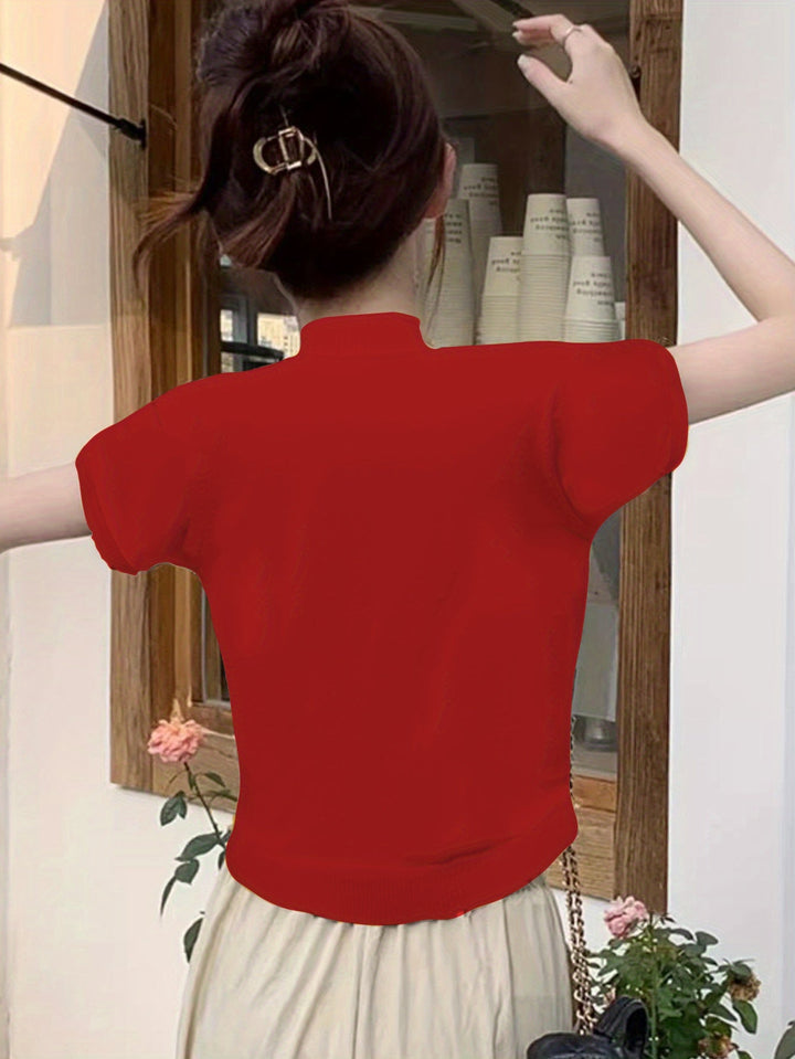 Dafne | Top cuello alto corto de manga corta