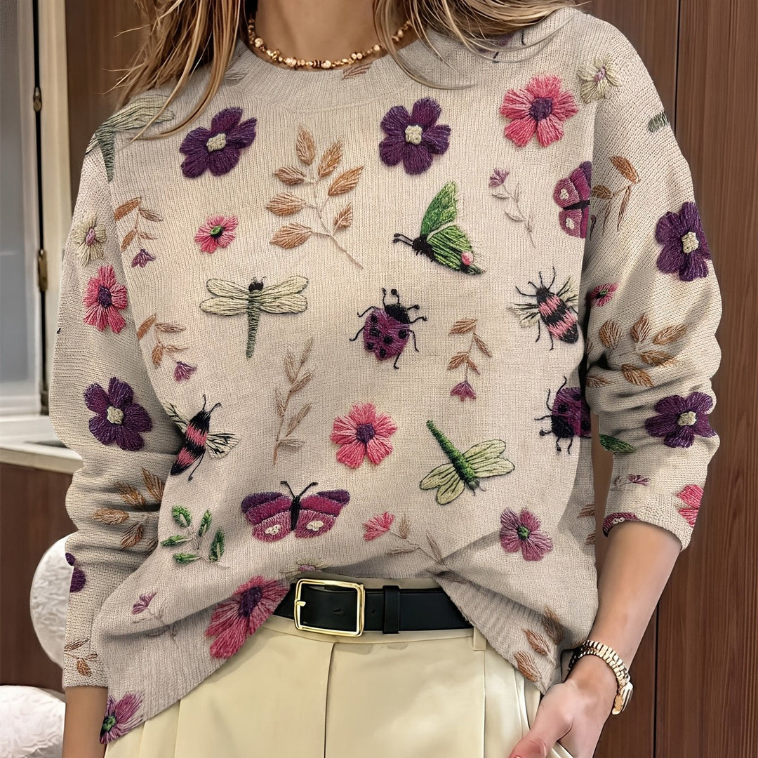Claudia Andrea | Sweater con estampado botánico cuello redondo