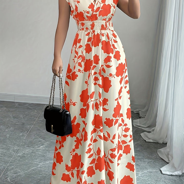 Bianca | Vestido largo floral con cintura fruncida