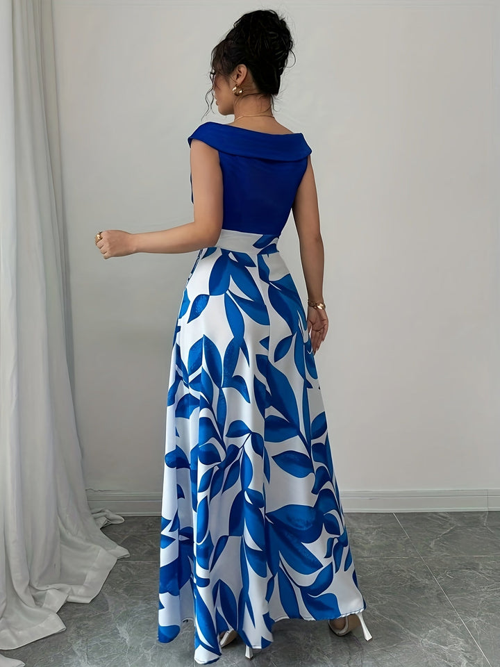 Ida | Vestido largo corte A con estampado de hojas