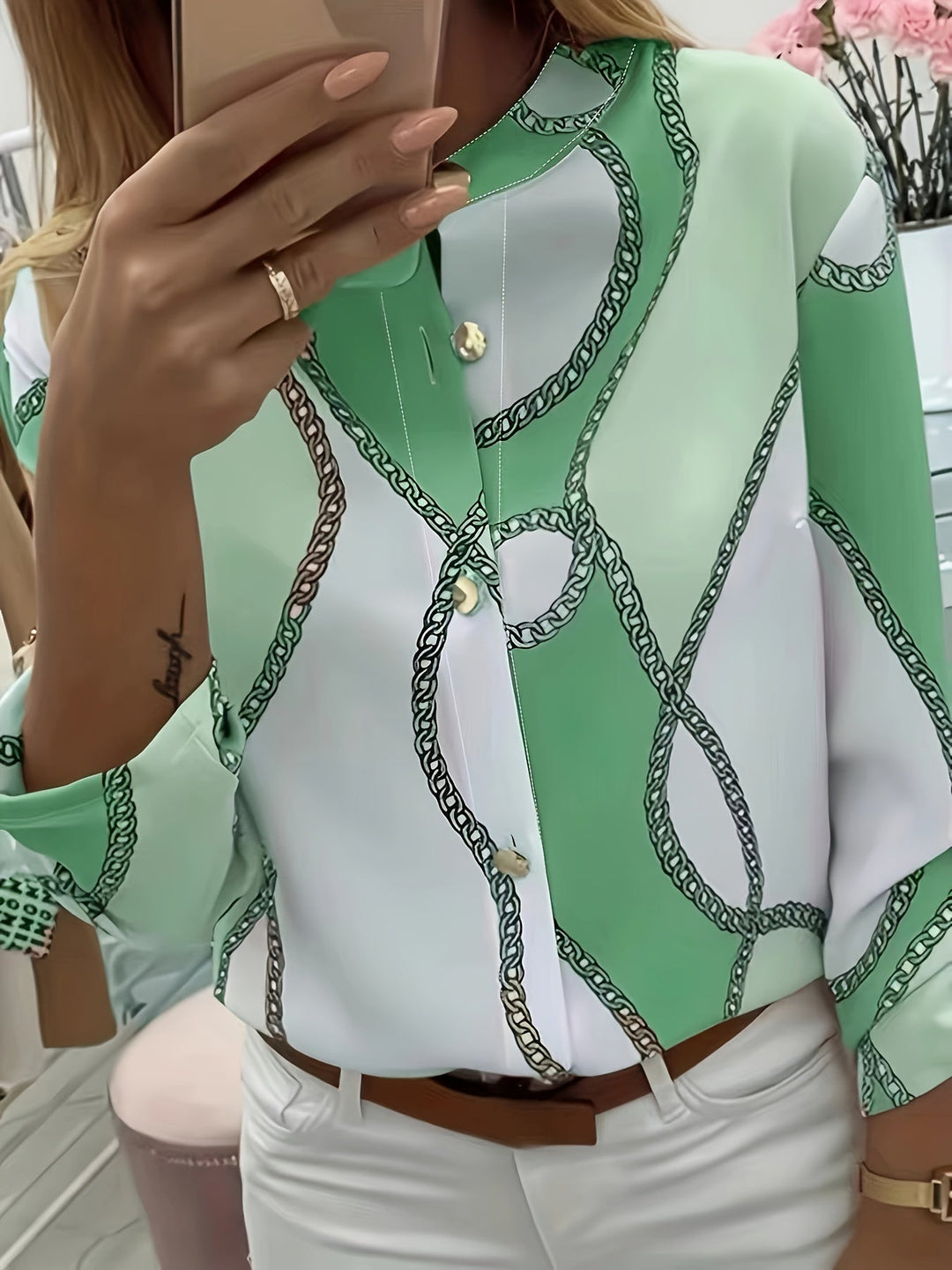 Marina | Blusa camisera con estampado de cadenas