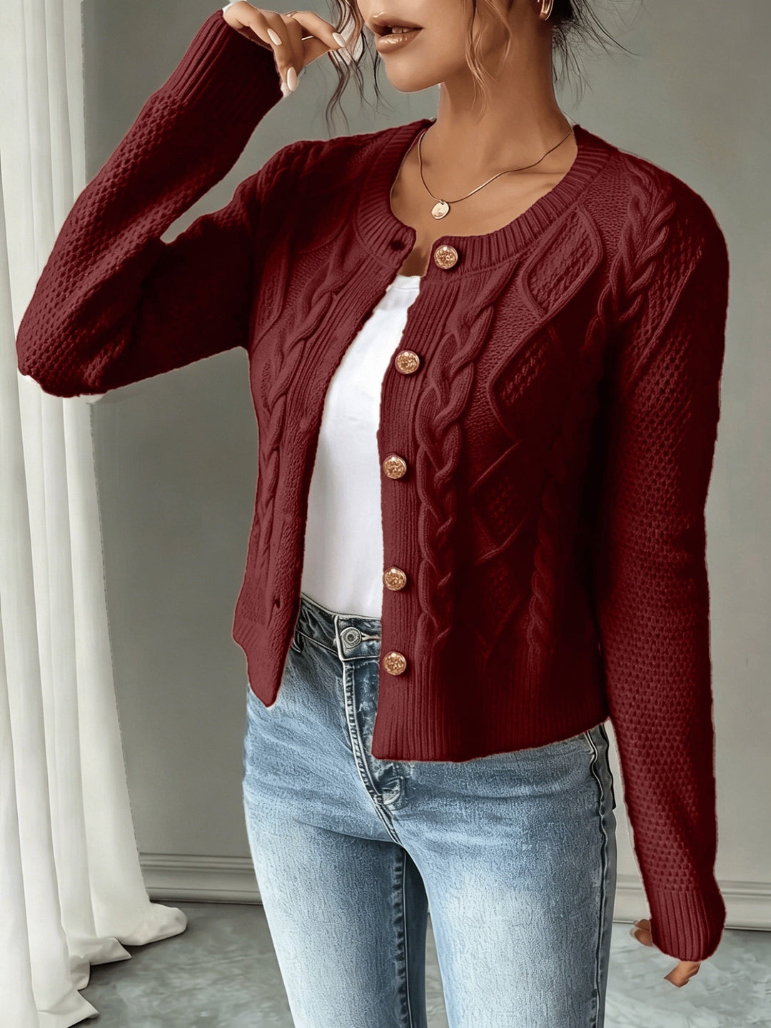 Begoña | Cardigan de punto trenzado con botones