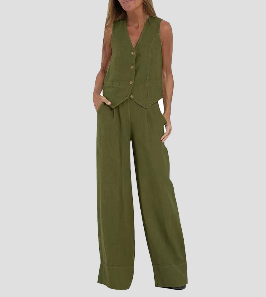 Poulette | Conjunto de chaleco sin mangas y pantalón de pierna ancha