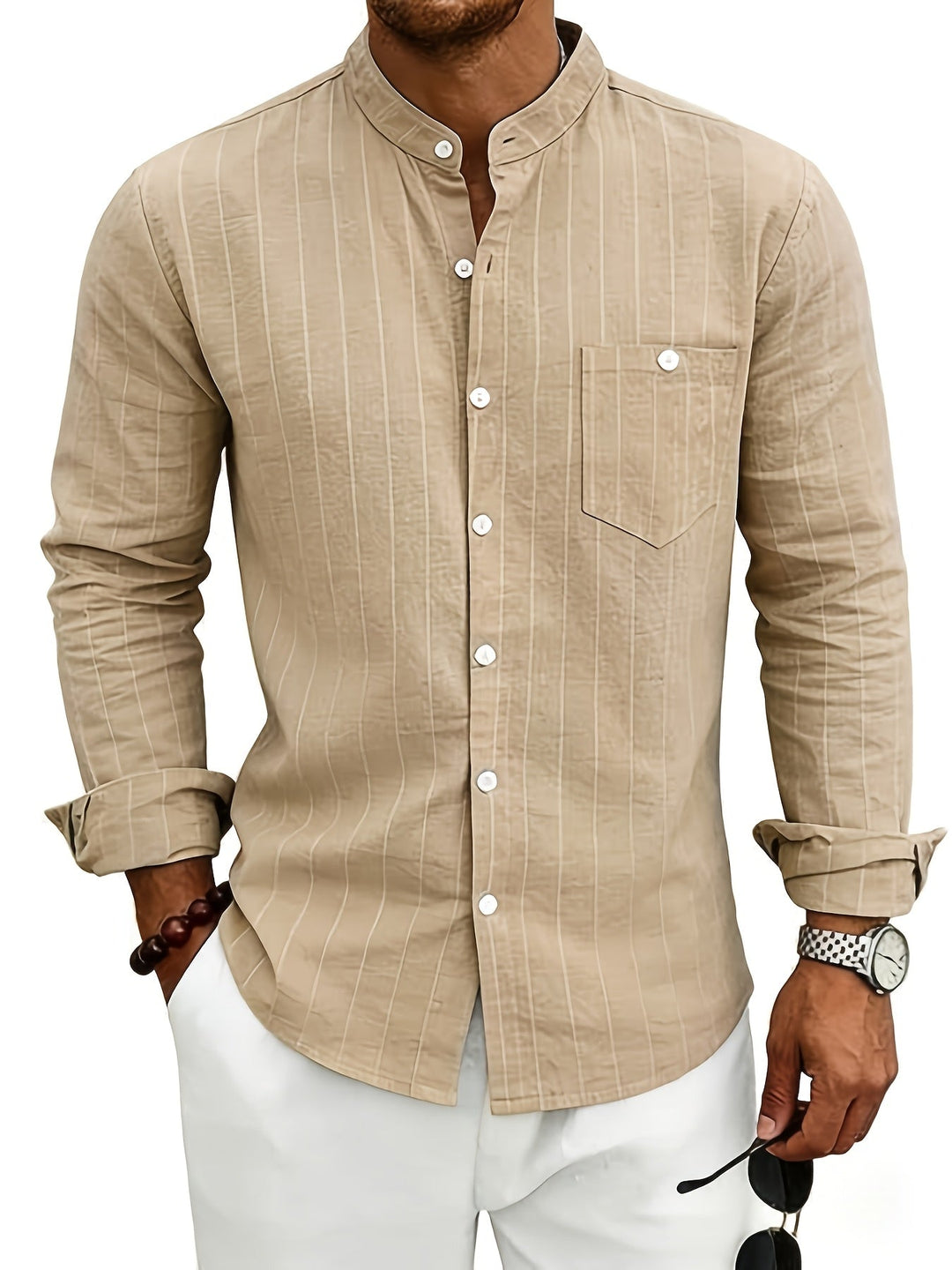 Clemente | Camisa de rayas con cuello mao