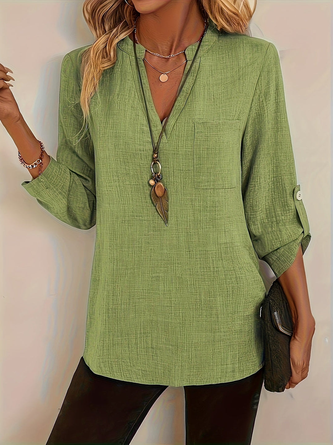 María Antonieta | Blusa de escote en V con mangas remangables