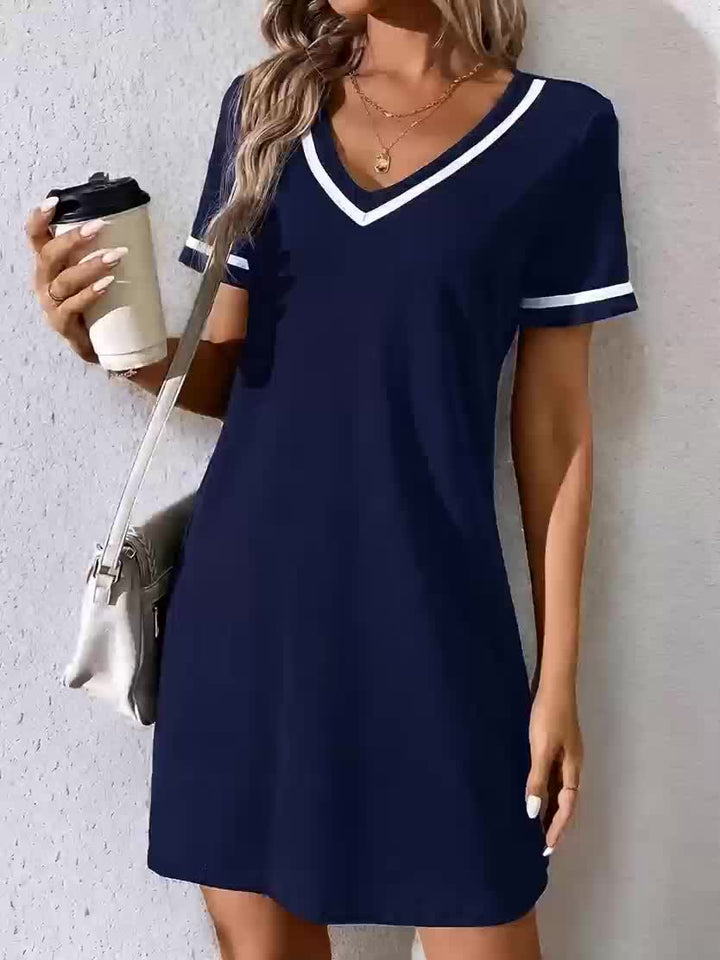 Génesis | Vestido recto con escote en V y ribete en contraste