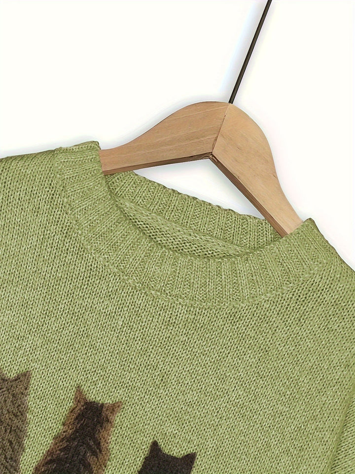 Maura | Sweater tejido con estampado de gatos