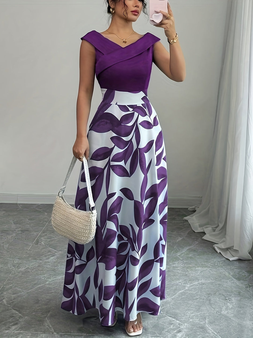 Ida | Vestido largo corte A con estampado de hojas