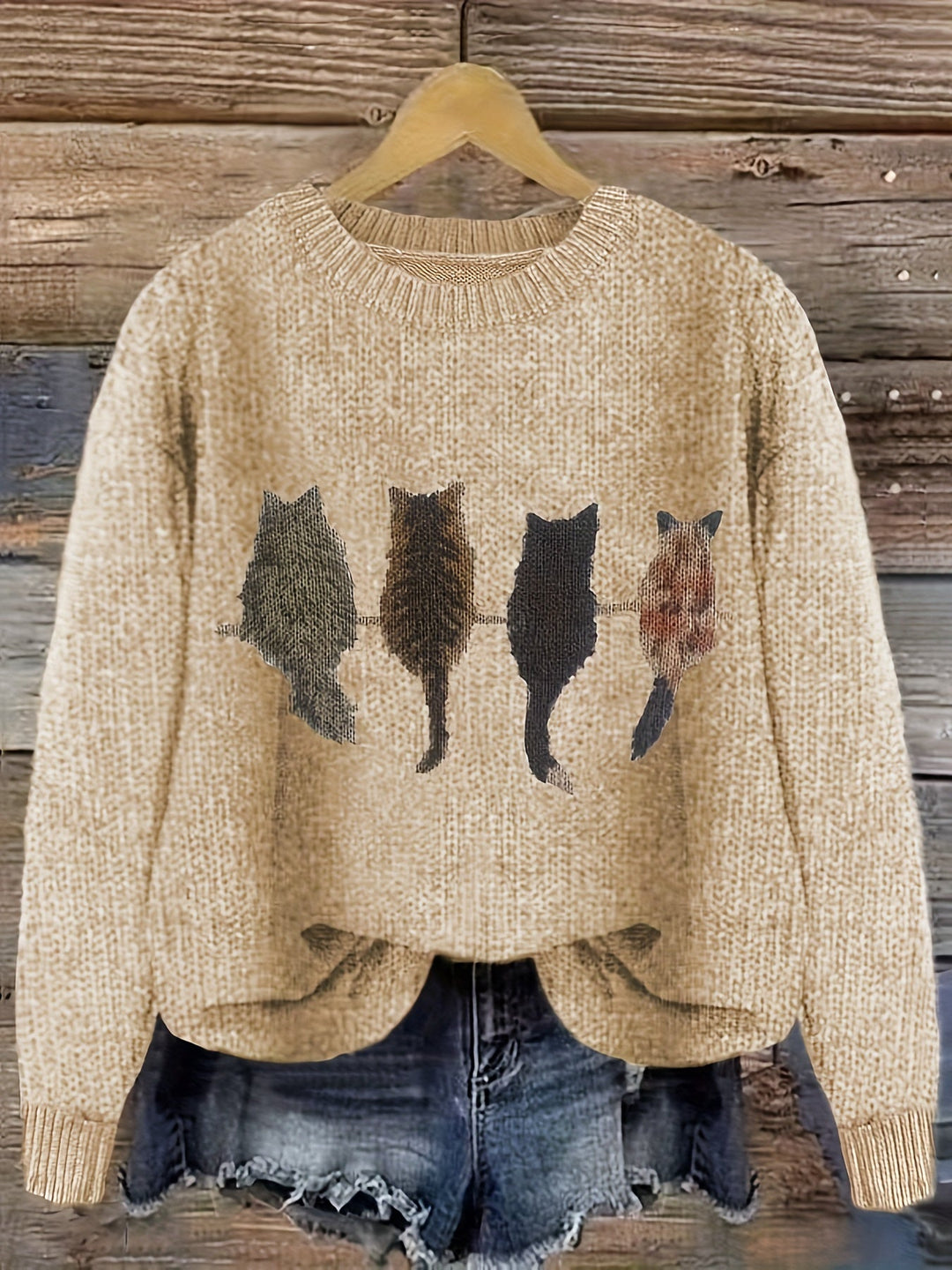 Maura | Sweater tejido con estampado de gatos