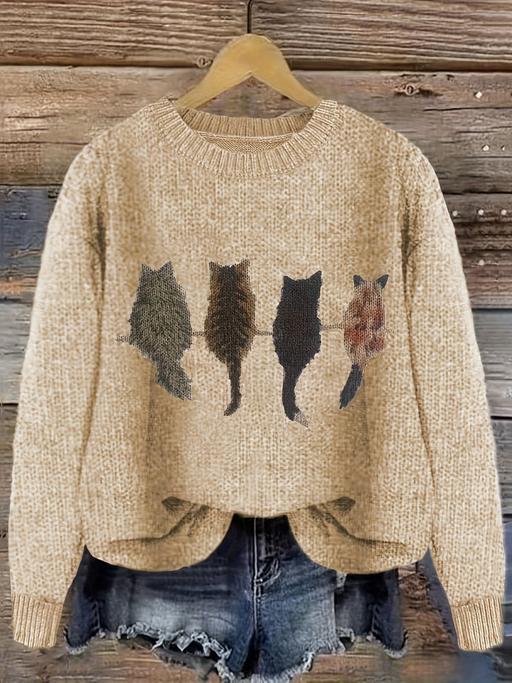 Maura | Sweater tejido con estampado de gatos