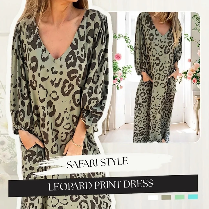 Makarena | Vestido largo escote V estampado leopardo