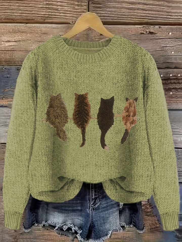 Maura | Sweater tejido con estampado de gatos