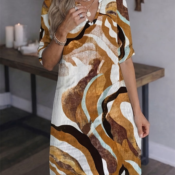 Delia | Vestido recto con estampado artístico