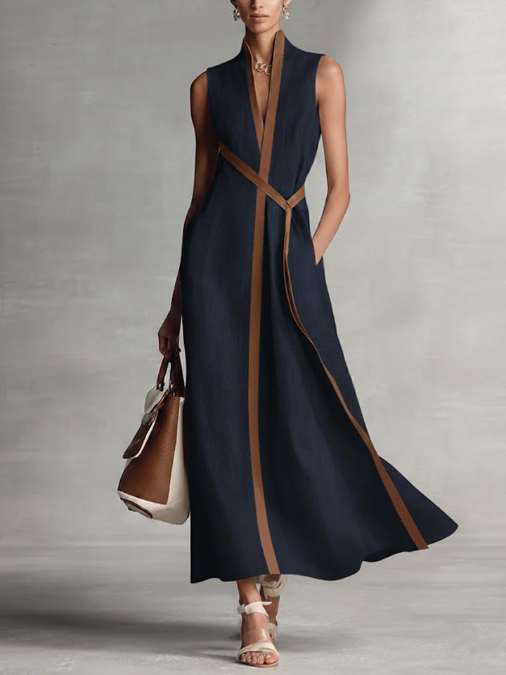 Norka | Vestido midi sin mangas con ribete en contraste