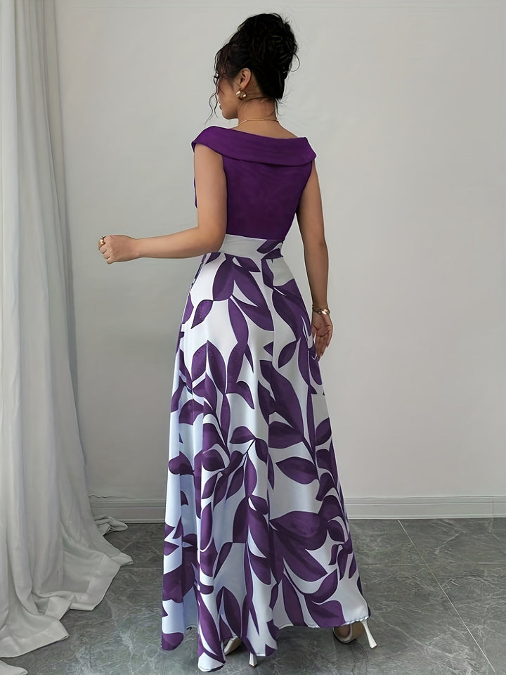 Ida | Vestido largo corte A con estampado de hojas