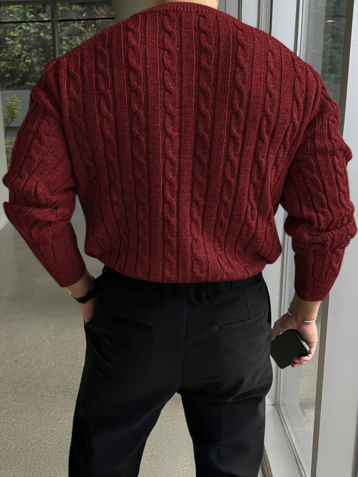 Josué | Sweater de punto trenzado cuello redondo