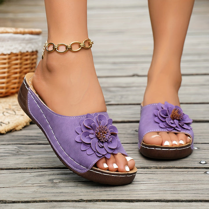 Arlette | Sandalias con flor y plataforma tipo cuña
