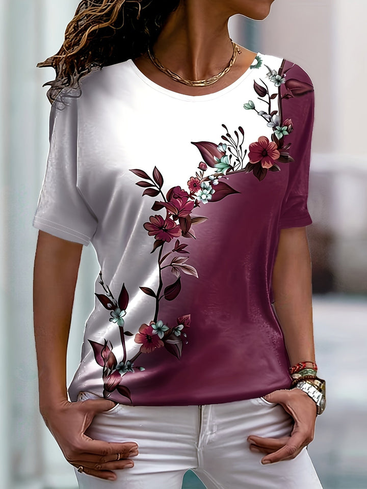 Sujey | Polera floral cuello redondo