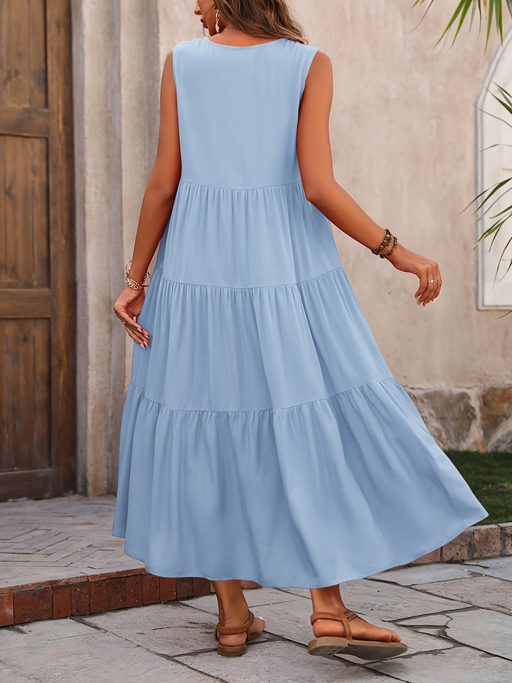 Herminia | Vestido largo sin mangas con vuelos