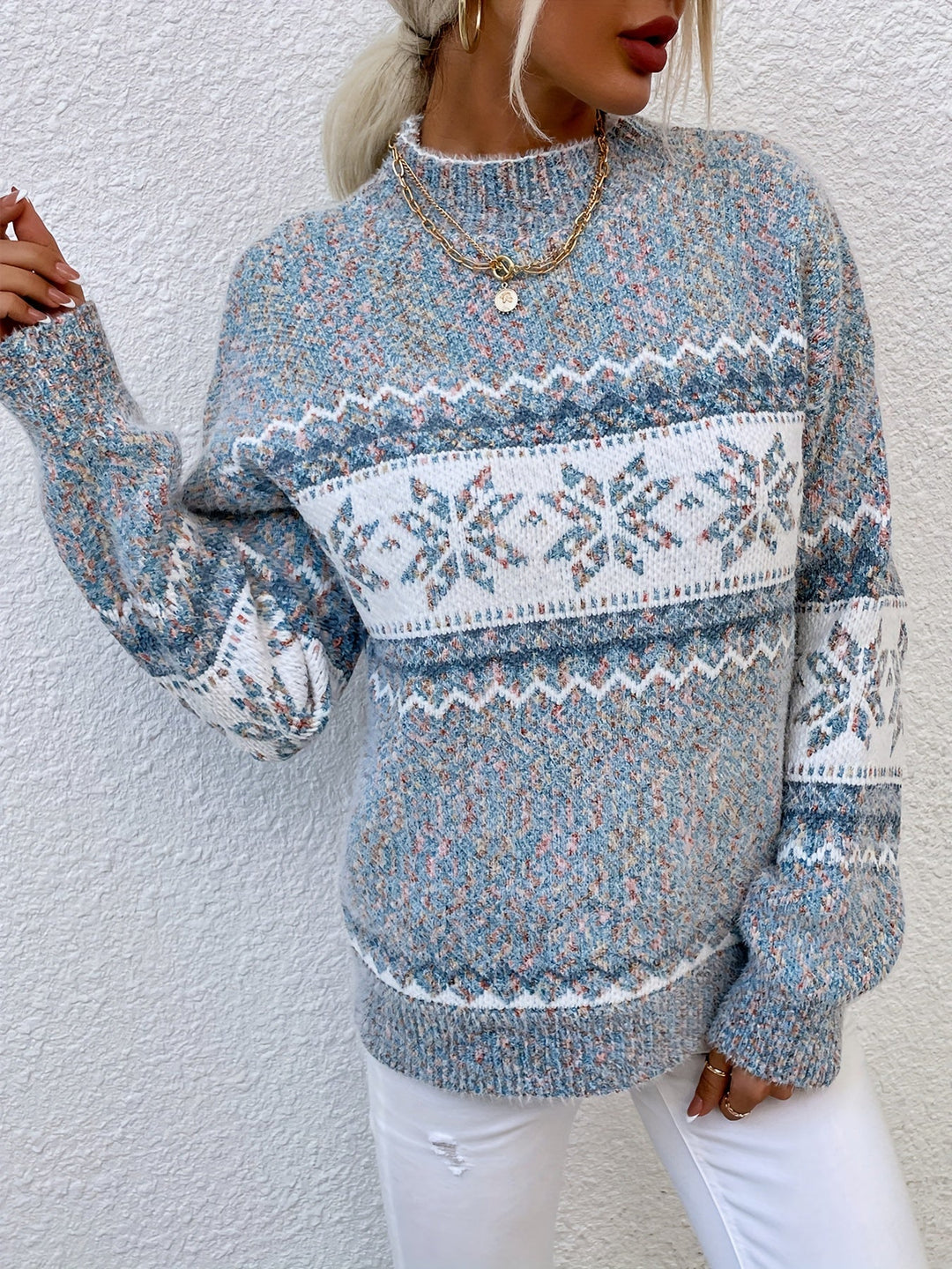 Melania | Sweater cuello alto de copos de nieve