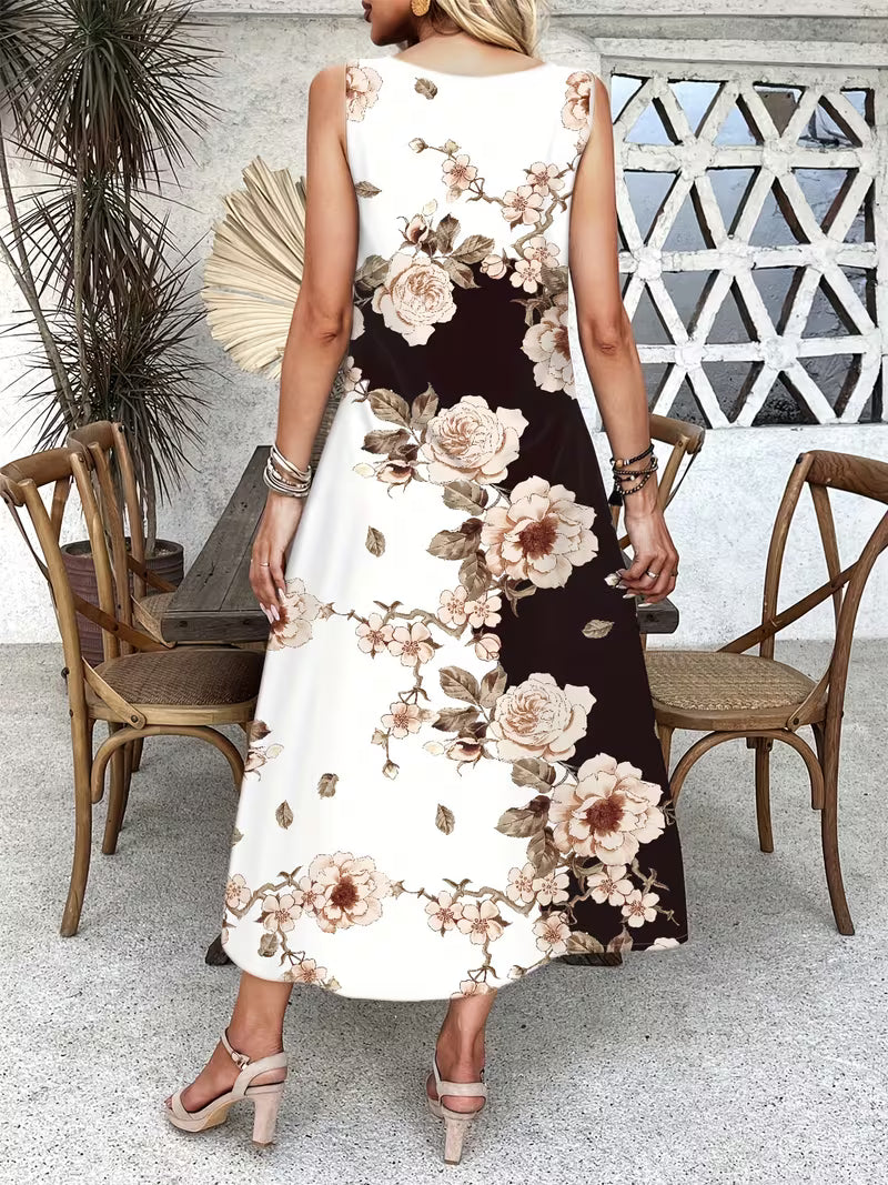 María Victoria | Vestido largo sin mangas con estampado floral y bolsillos