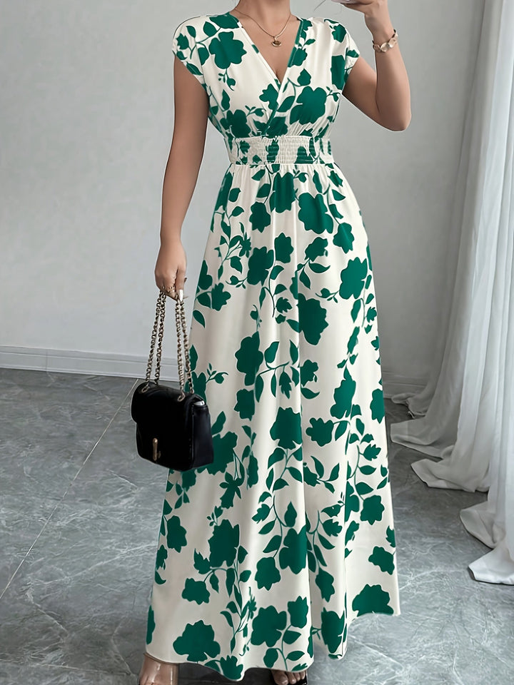 Bianca | Vestido largo floral con cintura fruncida