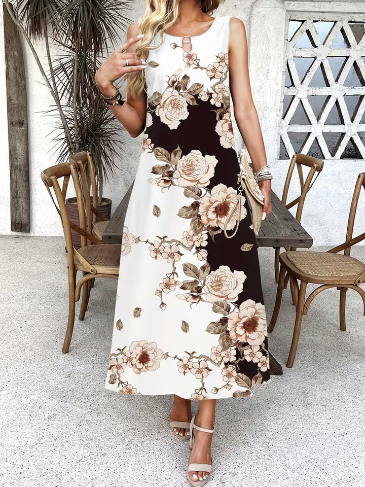 María Victoria | Vestido largo sin mangas con estampado floral y bolsillos