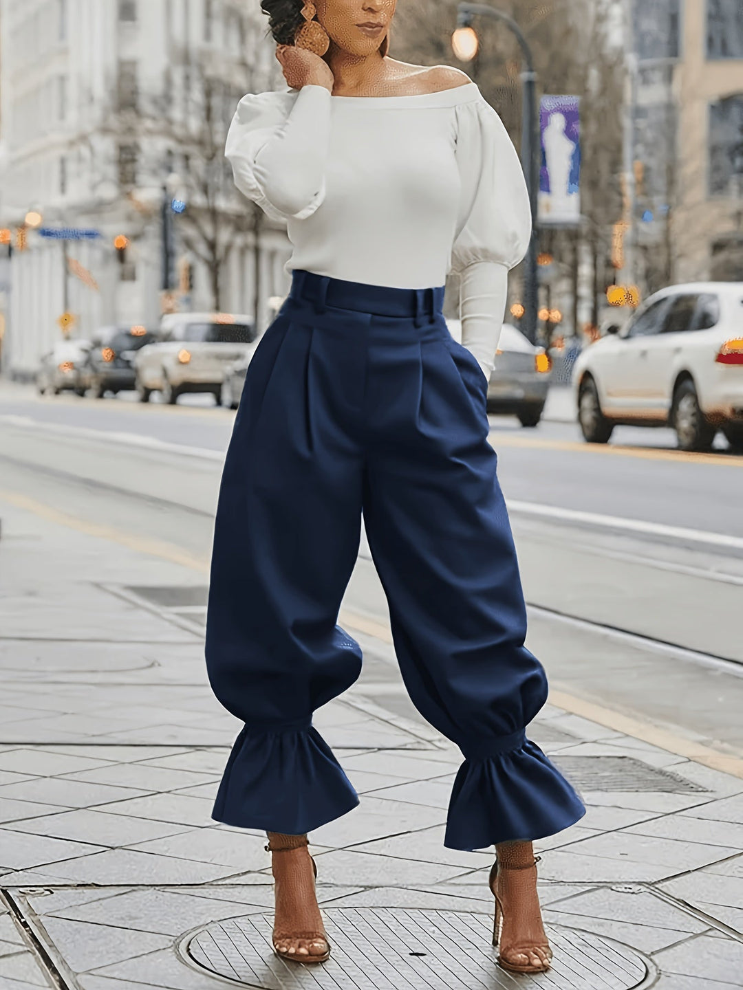 Yanira | Pantalón de pierna ancha con ruedo fruncido